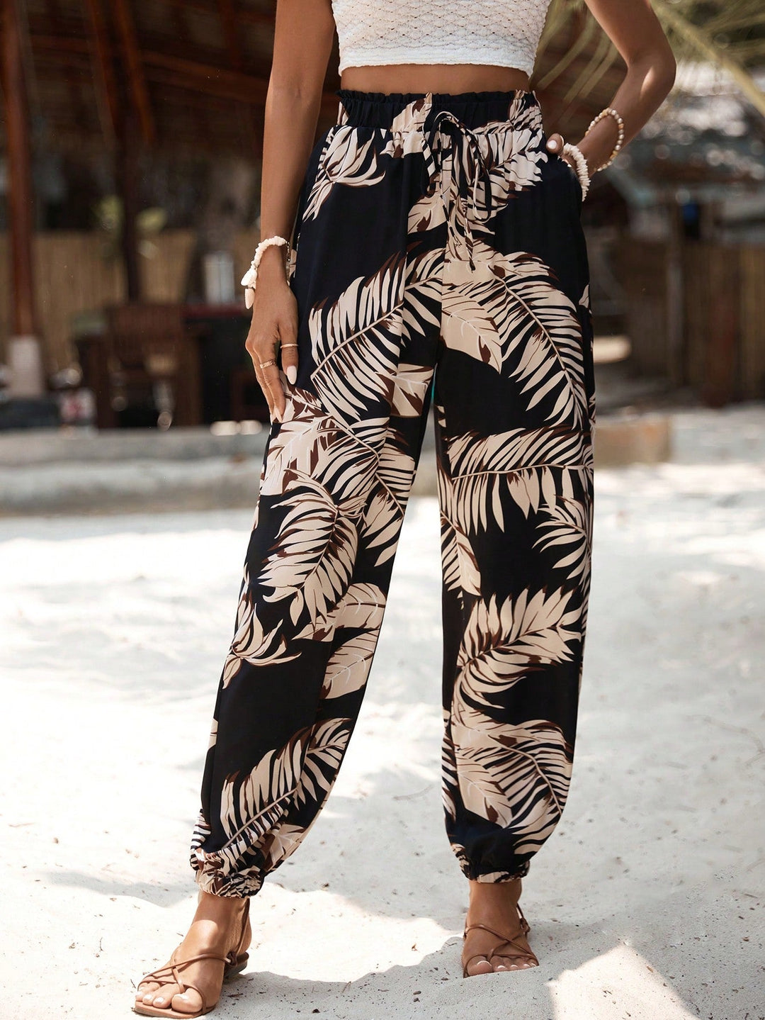 Women’s Casual Tropical Cinched Hem Pants