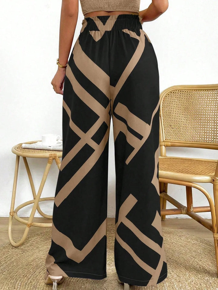 Women’s Geo Print Belted Wide Leg Pants – Fall Casual Fit