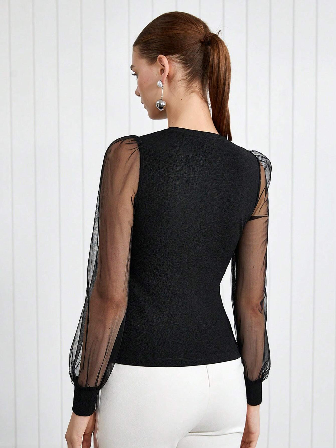 Women’s Mesh Patchwork Solid Color Blouse – Urban Commute Top