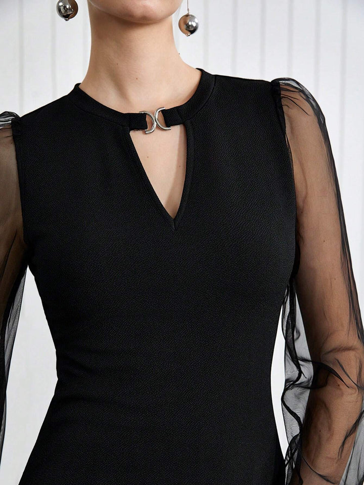 Women’s Mesh Patchwork Solid Color Blouse – Urban Commute Top