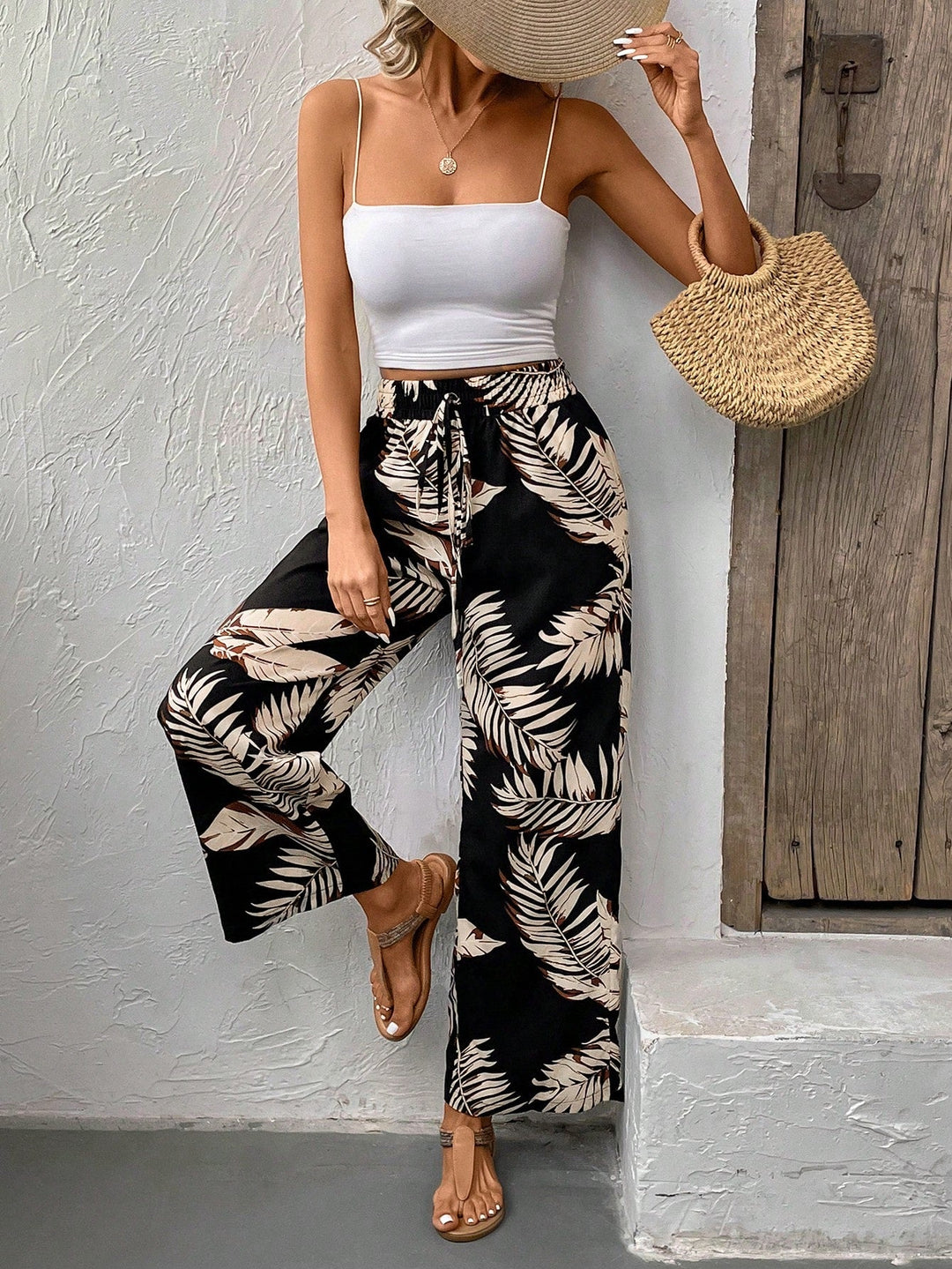 Women’s Front Wide Leg Casual Pants Blue Chic Vacation Resort Wear