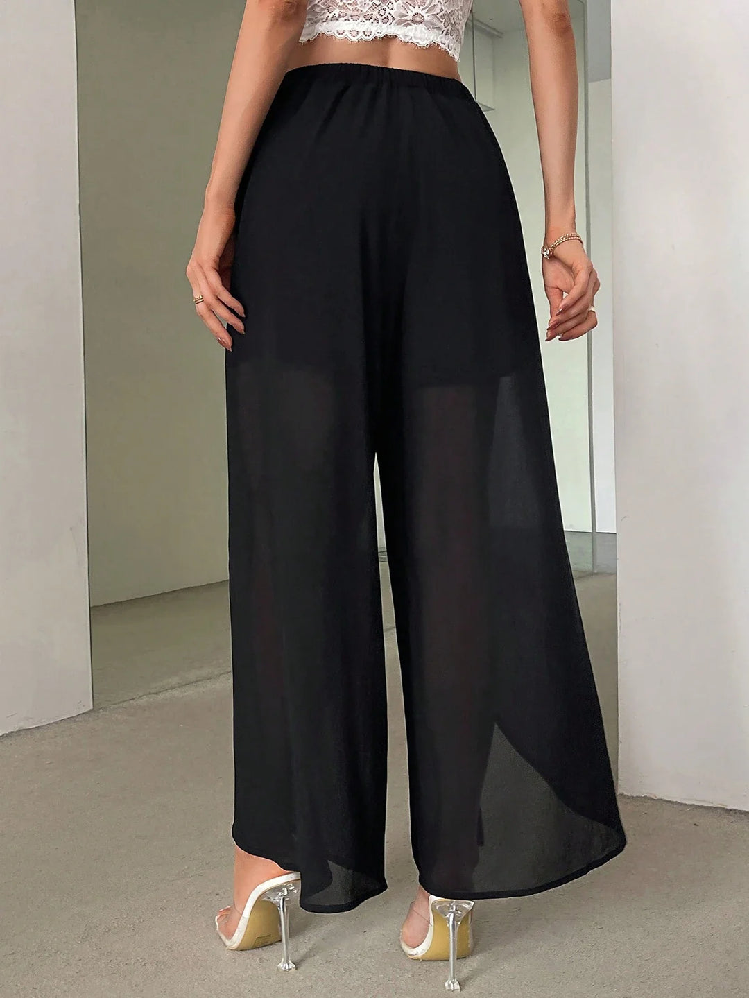 Women Commuting High Waisted Long Pants With Asymmetrical Hem