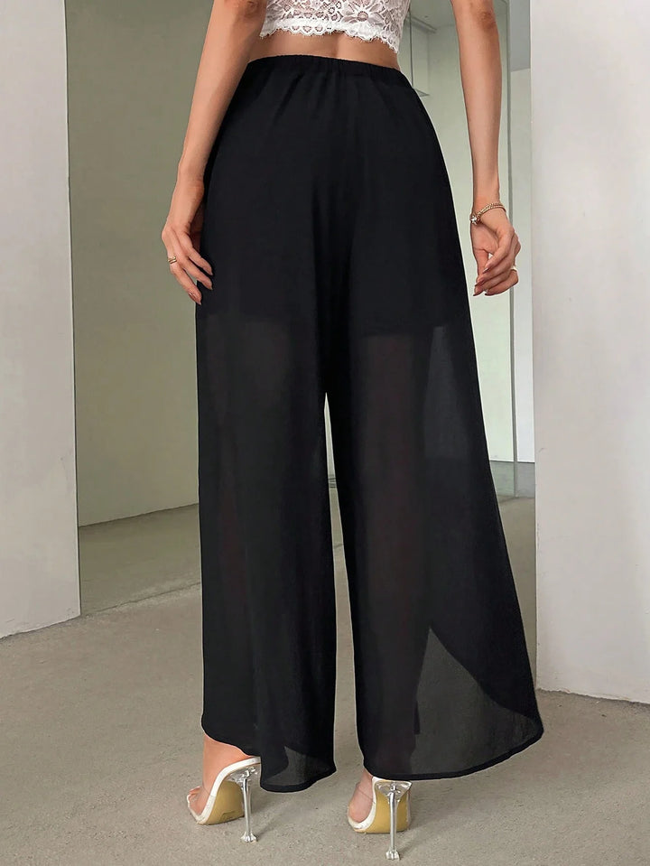 Women Commuting High Waisted Long Pants With Asymmetrical Hem