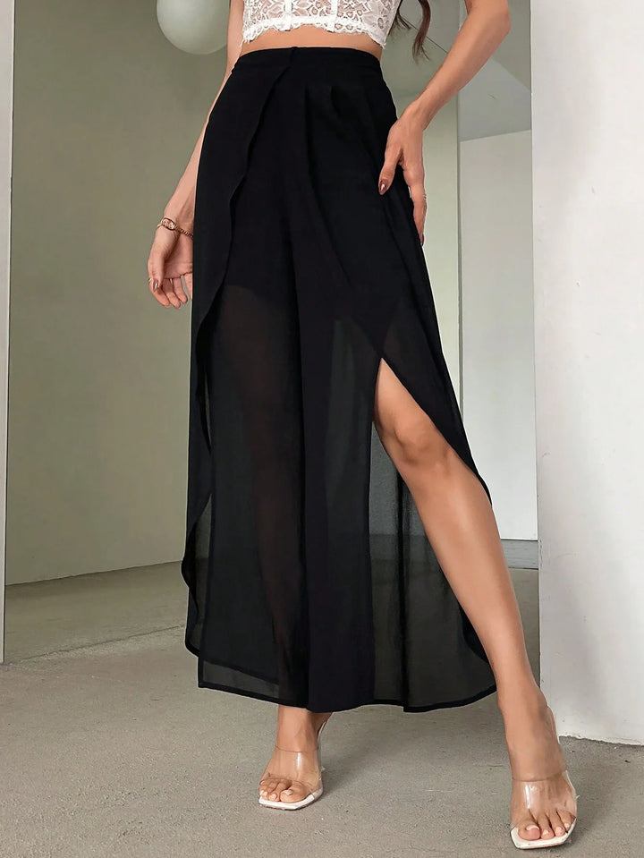 Women Commuting High Waisted Long Pants With Asymmetrical Hem