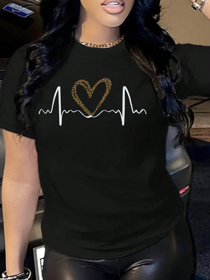 Women's Simple Printed Round Neck Short Sleeve Summer T-Shirt