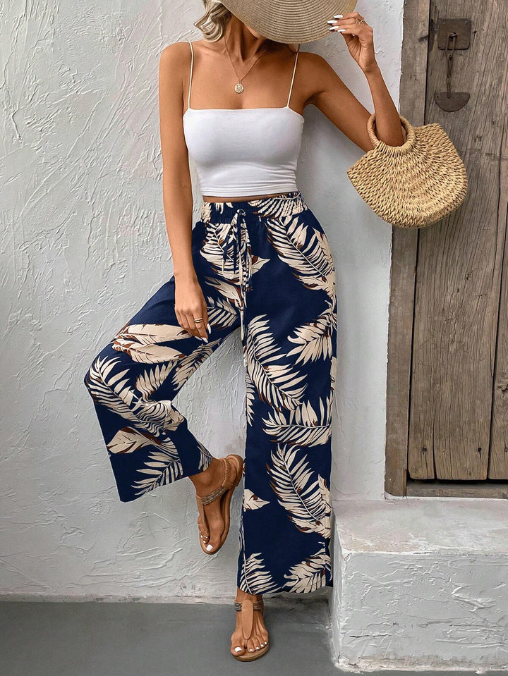Women’s Front Wide Leg Casual Pants Blue Chic Vacation Resort Wear