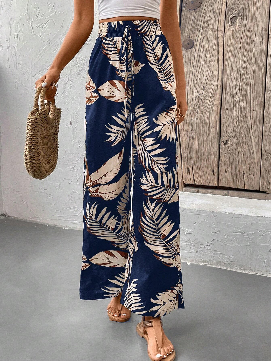 Women’s Front Wide Leg Casual Pants Blue Chic Vacation Resort Wear