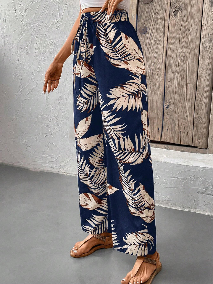 Women’s Front Wide Leg Casual Pants Blue Chic Vacation Resort Wear