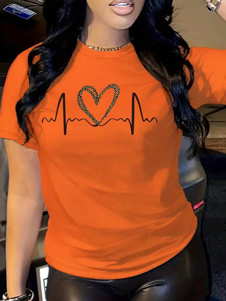 Women's Simple Printed Round Neck Short Sleeve Summer T-Shirt