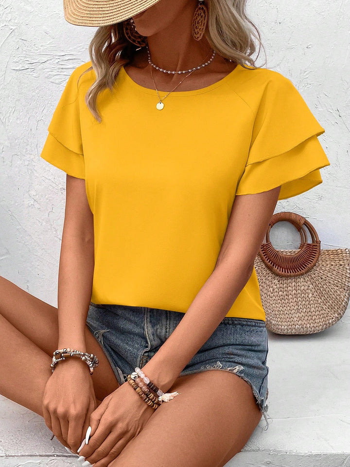Womens Solid Raglan Sleeve Casual Blouse For Dailywear,Short Sleeve Tops