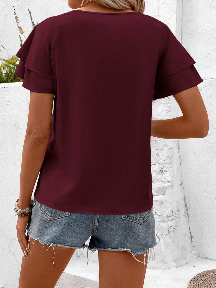 Womens Solid Raglan Sleeve Casual Blouse For Dailywear,Short Sleeve Tops