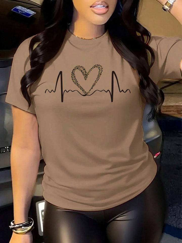 Women's Simple Printed Round Neck Short Sleeve Summer T-Shirt