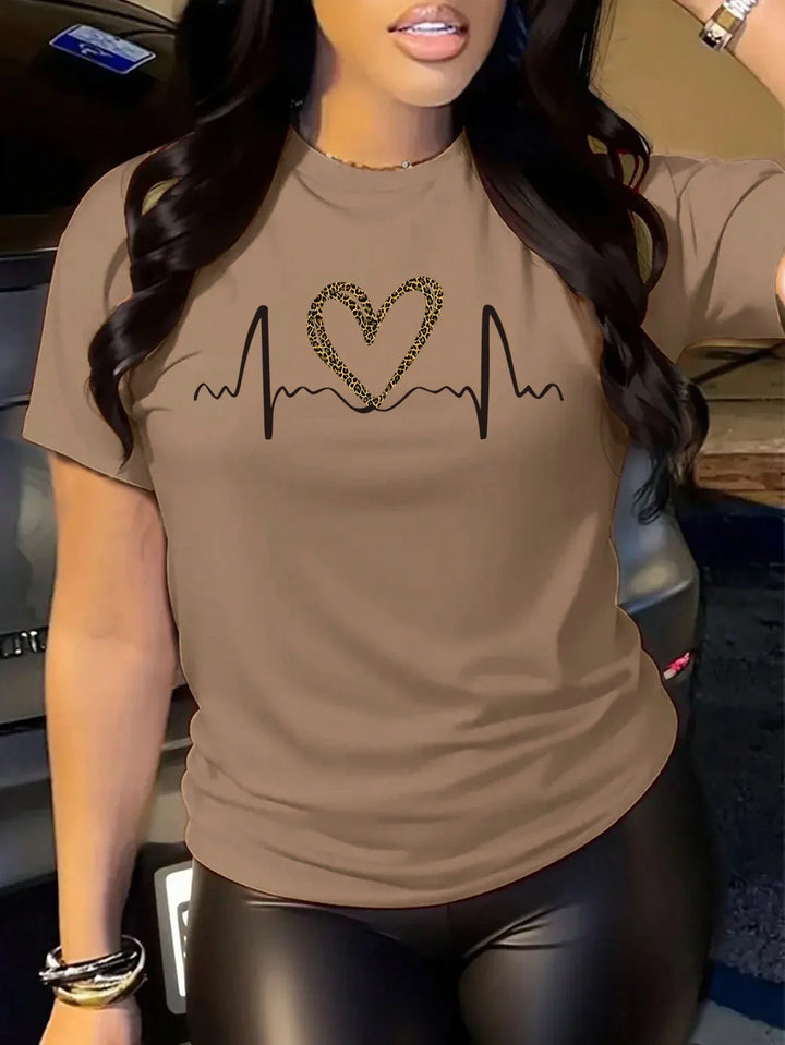 Women's Simple Printed Round Neck Short Sleeve Summer T-Shirt