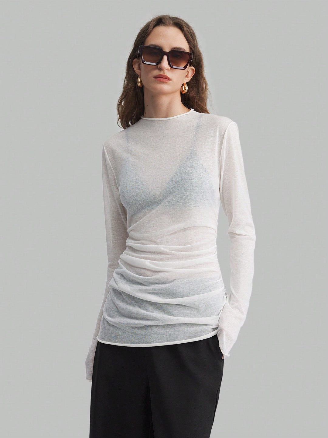 Women’s Sheer Mesh High Neck Long Sleeve Blouse – Versatile Style