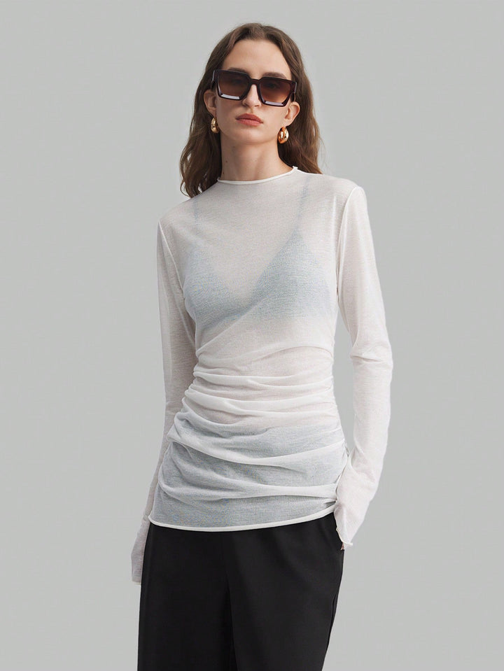 Women’s Sheer Mesh High Neck Long Sleeve Blouse – Versatile Style