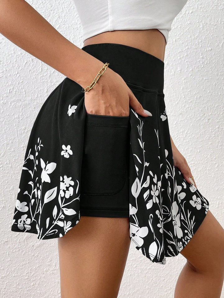 Women's Summer Casual Solid High Waist Skort With Essence