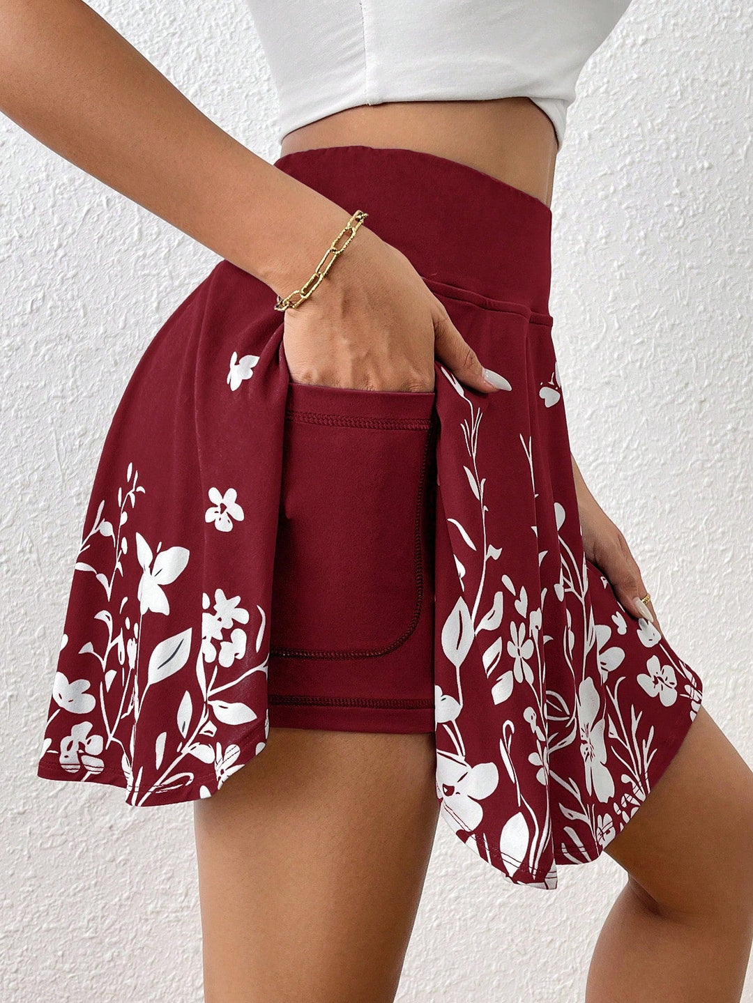 Women's Summer Casual Solid High Waist Skort With Essence