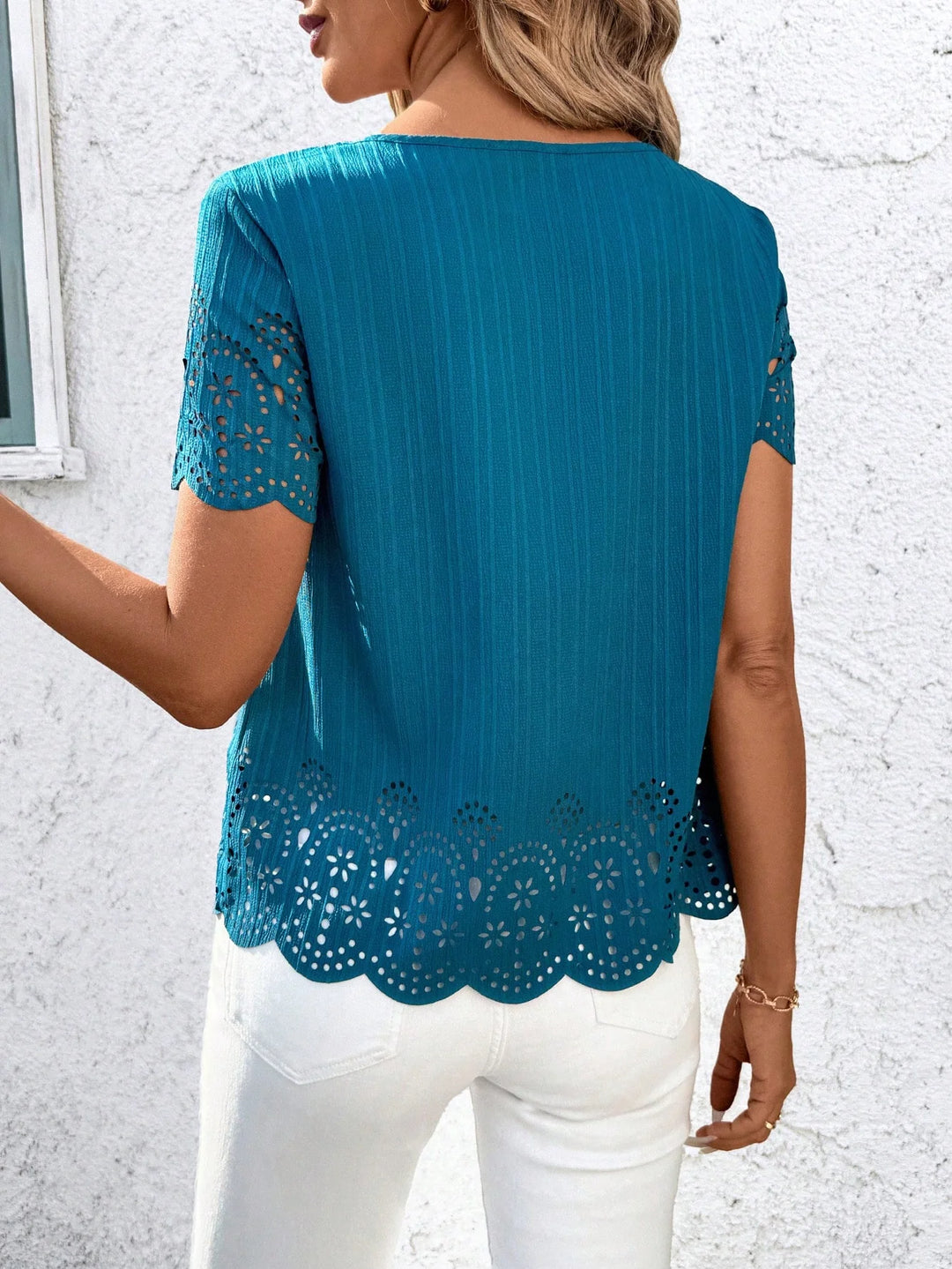 Women Casual Round Neck Short Sleeve Blouse Summer Vacation Top