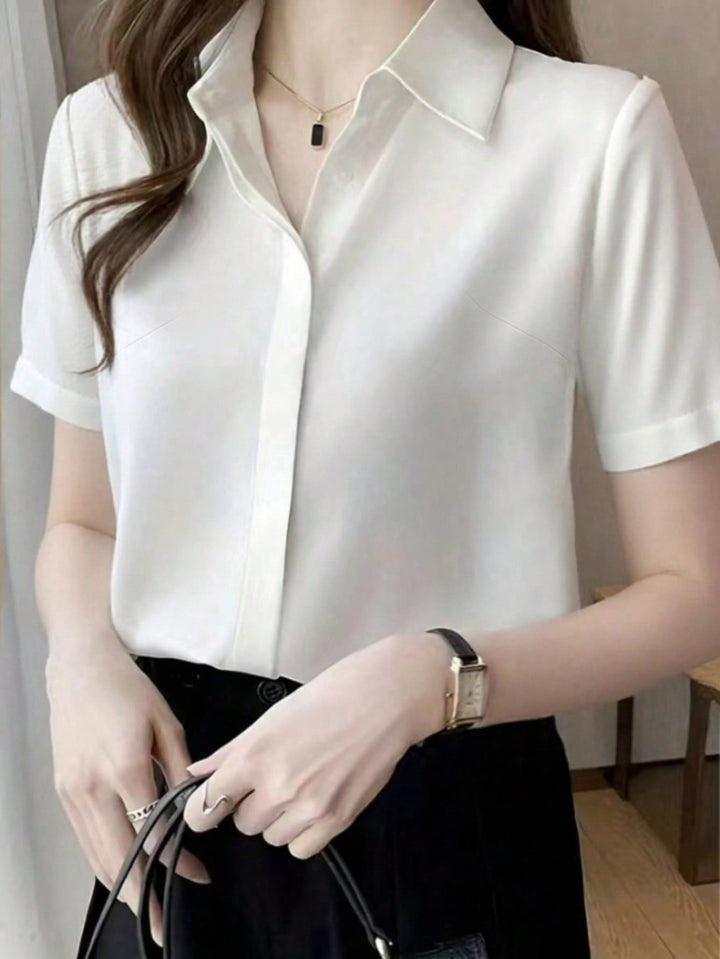 Womens Elegant Black Blouse Mature Urban Style Spring Top