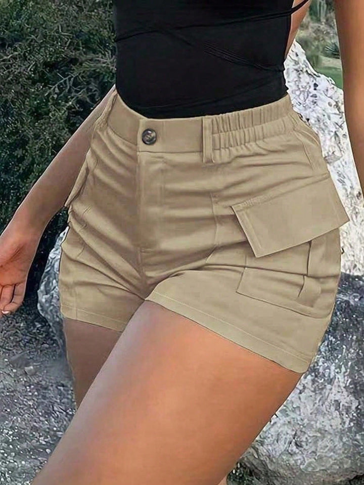 Women Solid High Waisted Utility Shorts 3D Pockets Casual Summer Beach