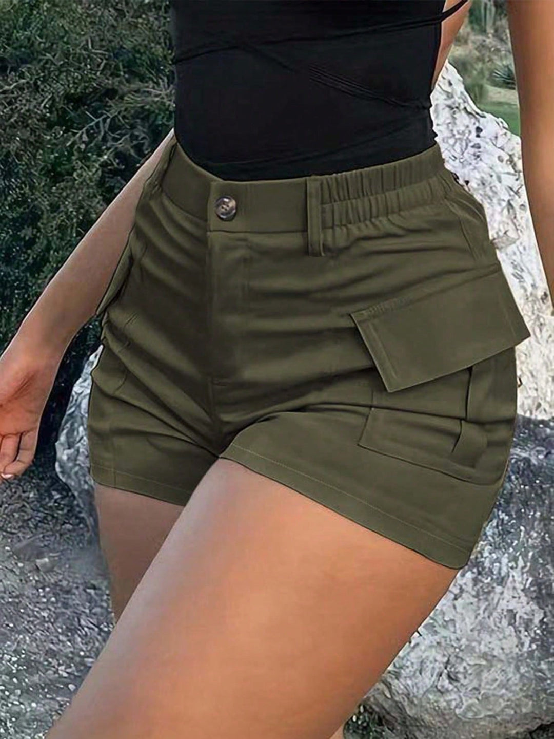 Women's Solid Color High Waist Cargo Casual Shorts