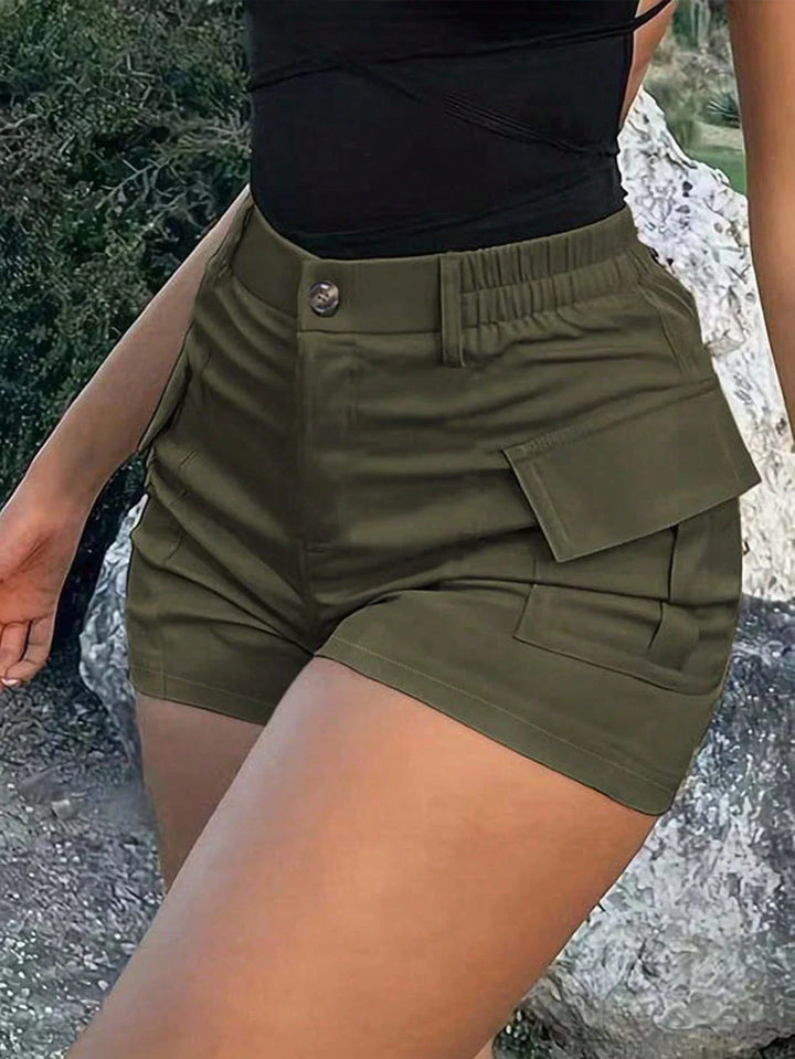 Women Solid High Waisted Utility Shorts 3D Pockets Casual Summer Beach