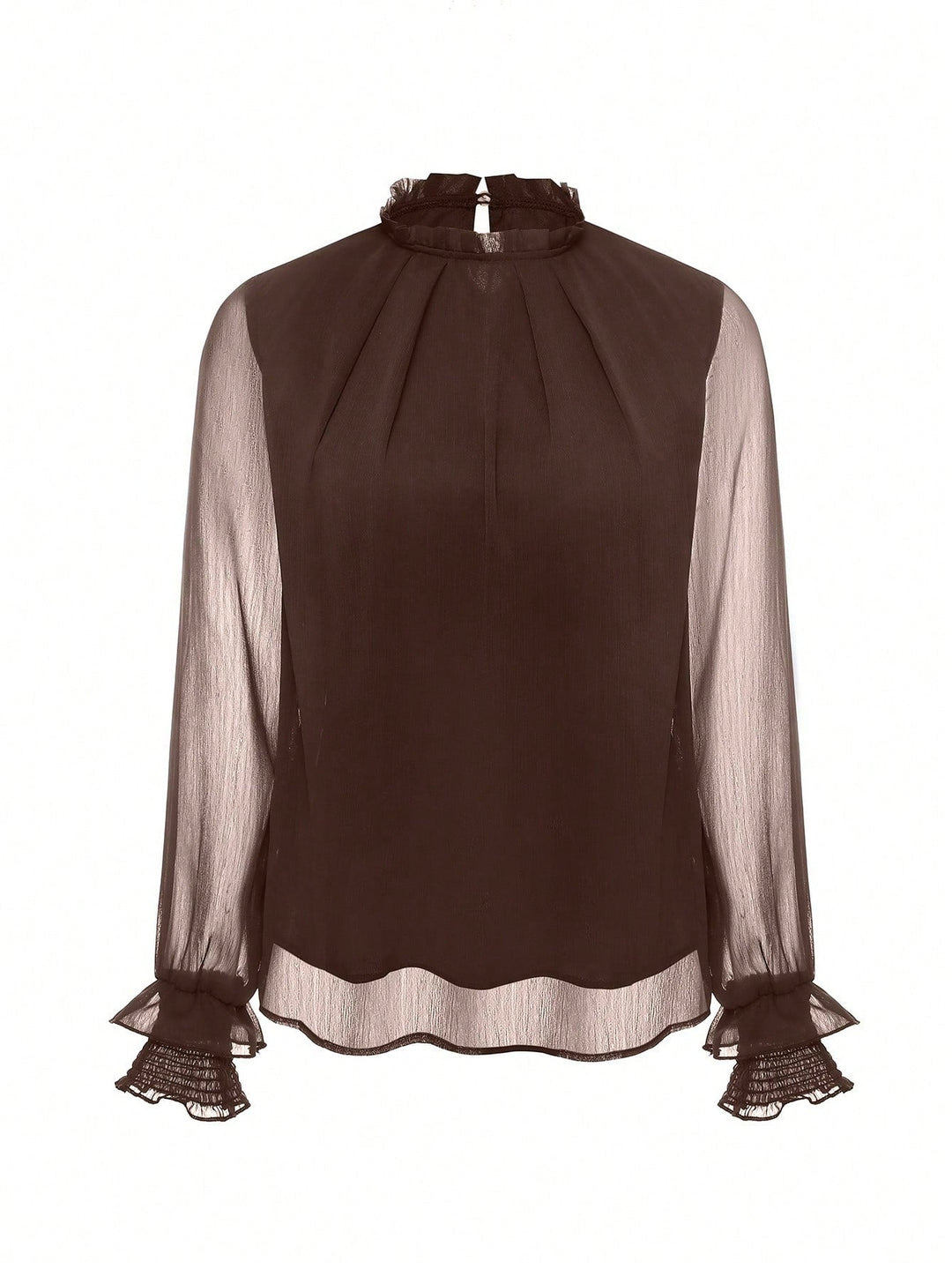 Women’s Casual Office Solid Color Sheer Long Sleeve Top