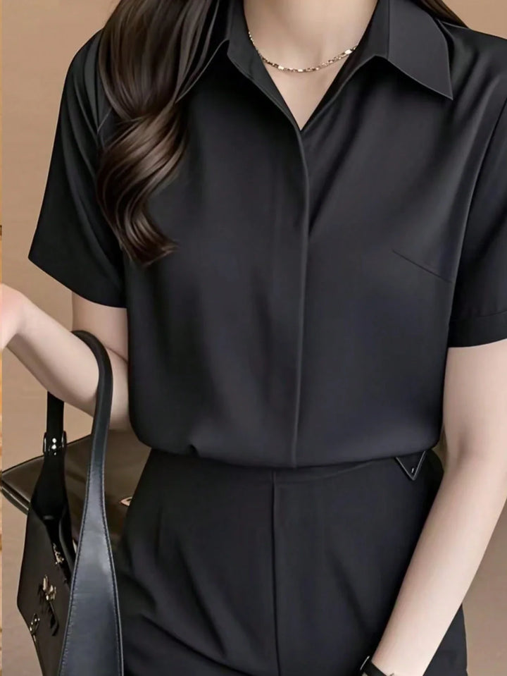 Womens Elegant Black Blouse Mature Urban Style Spring Top