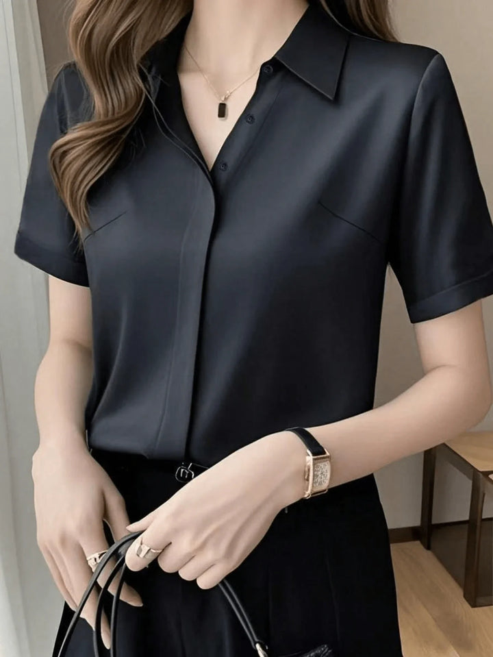 Womens Elegant Black Blouse Mature Urban Style Spring Top