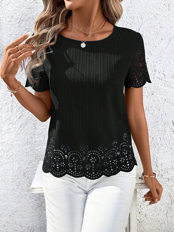 Women Casual Round Neck Short Sleeve Blouse Summer Vacation Top