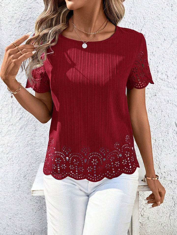 Women Casual Round Neck Short Sleeve Blouse Summer Vacation Top