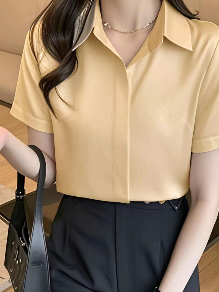 Womens Elegant Black Blouse Mature Urban Style Spring Top