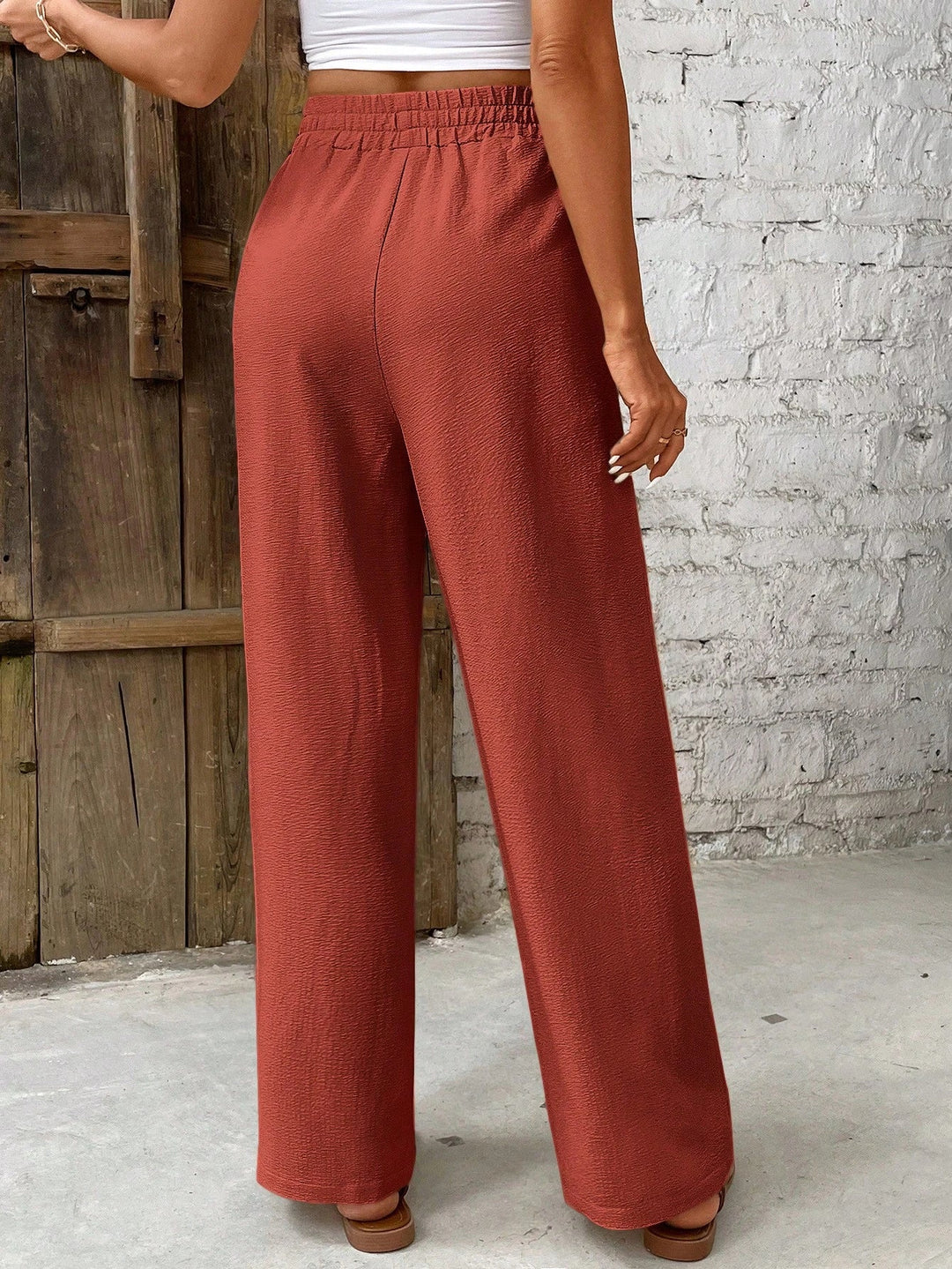 Women’s Belted Straight Leg Pants – Loose Fit Solid Casual