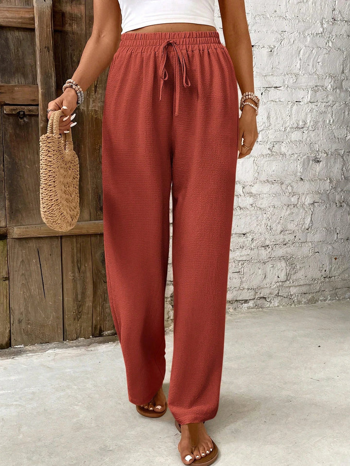 Women’s Belted Straight Leg Pants – Loose Fit Solid Casual