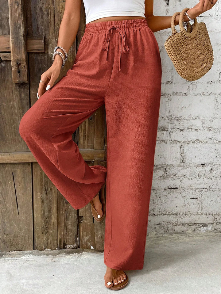 Women’s Belted Straight Leg Pants – Loose Fit Solid Casual