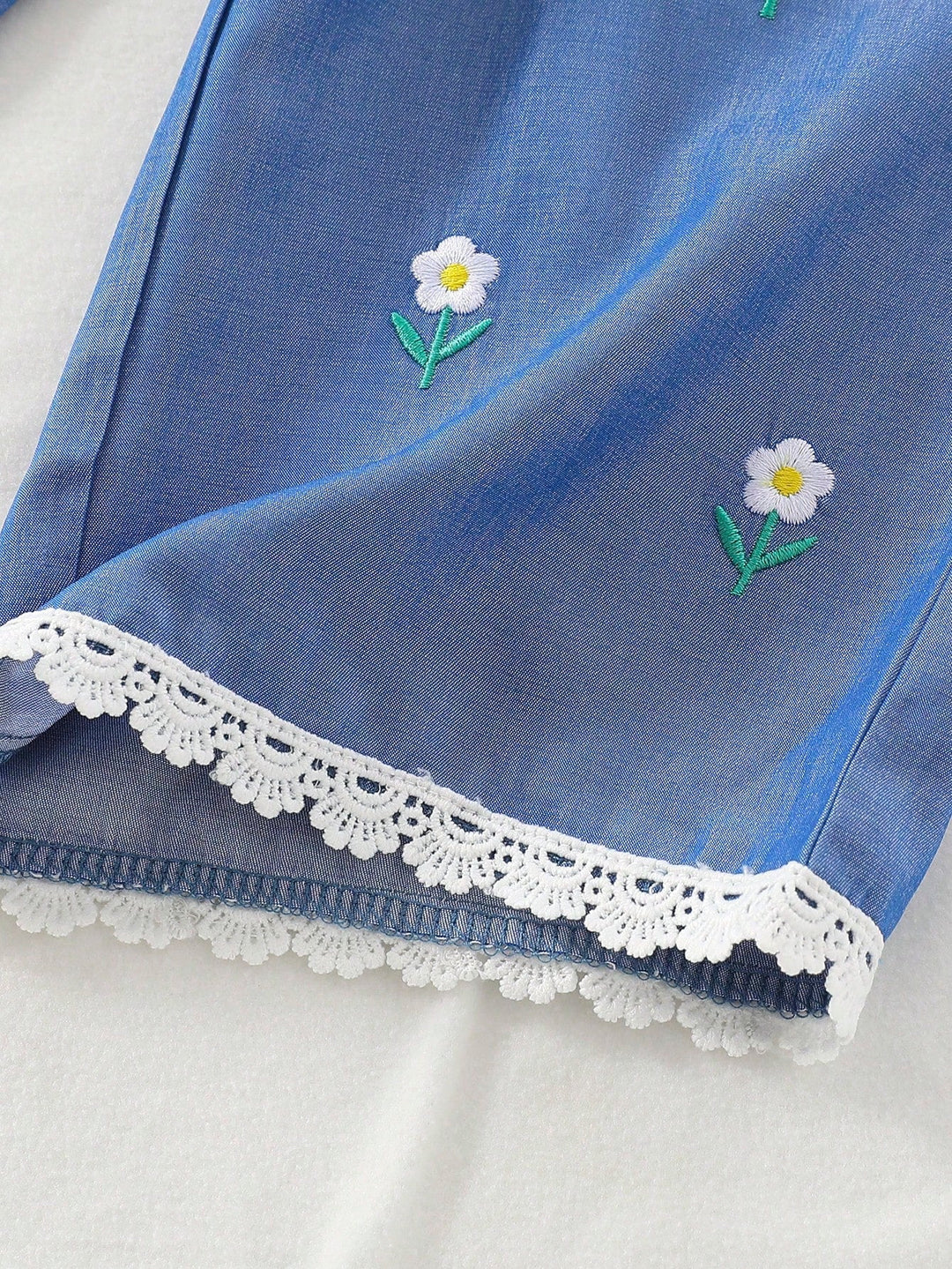 Girls Wide Leg Floral Embroidered Ruffle Hem Casual Pants