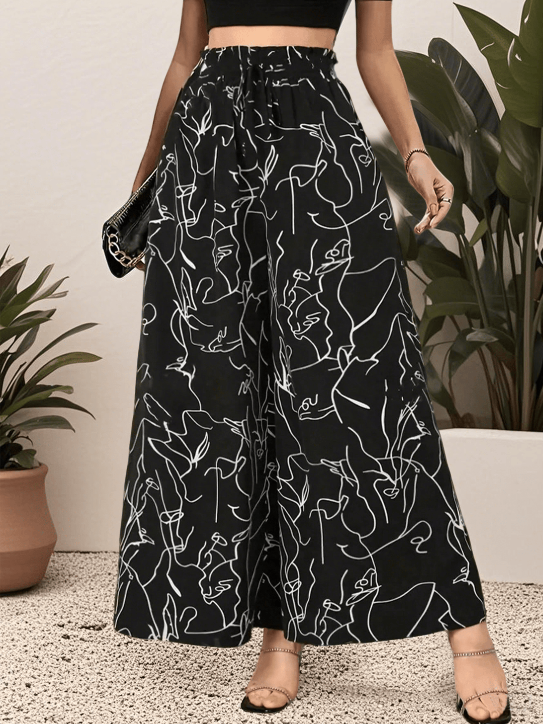 Women’s Bowknot Drawstring Waist Pants – Solid Casual Long Fit