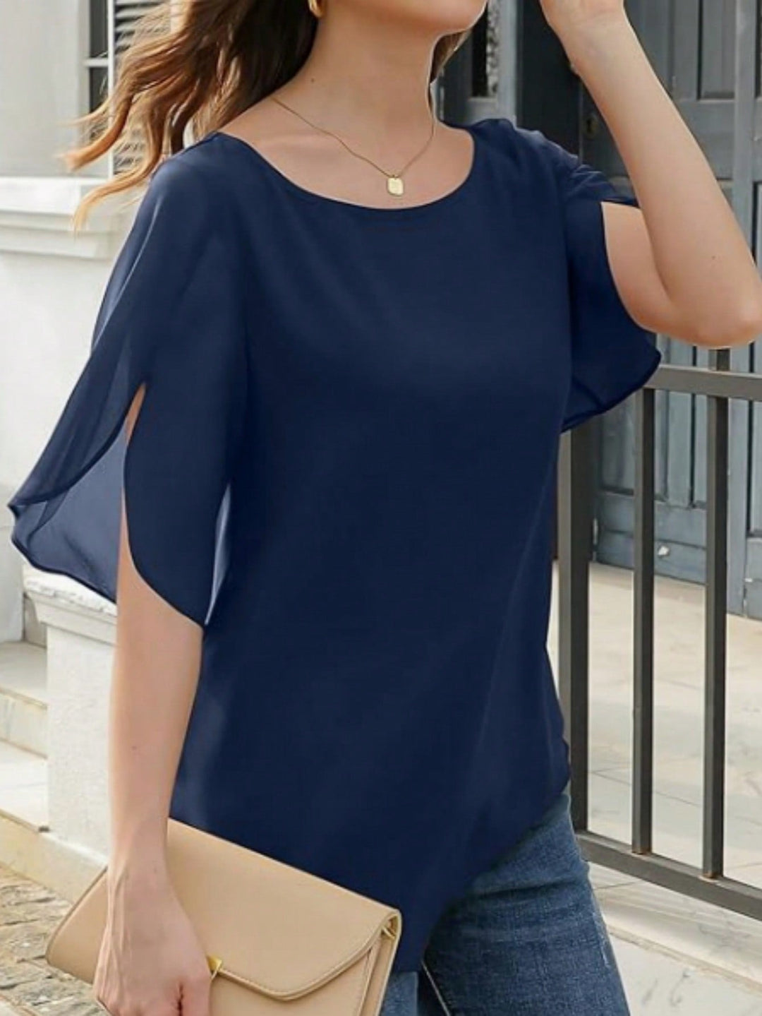 Women Casual Solid Color Minimalist Commute Shirt Top
