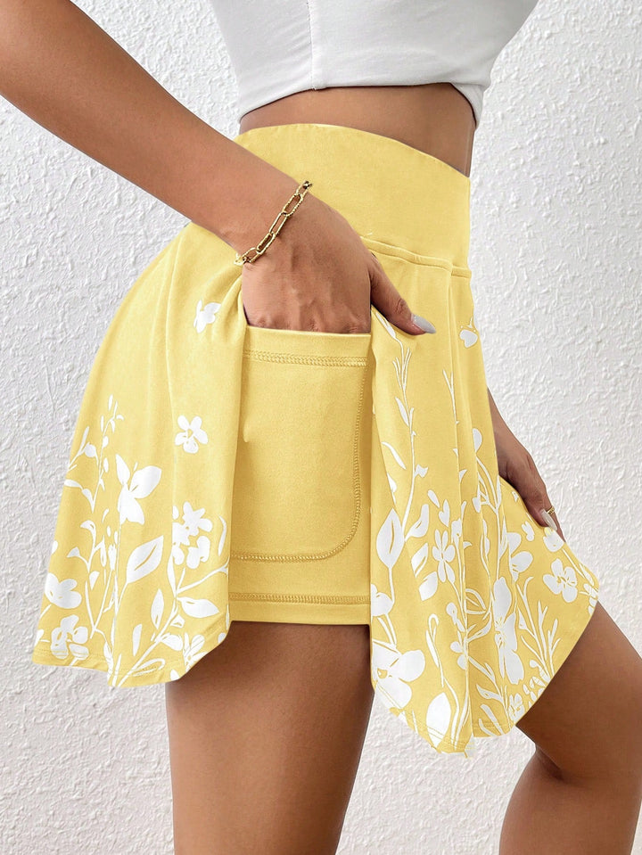 Women's Summer Casual Solid High Waist Skort With Essence