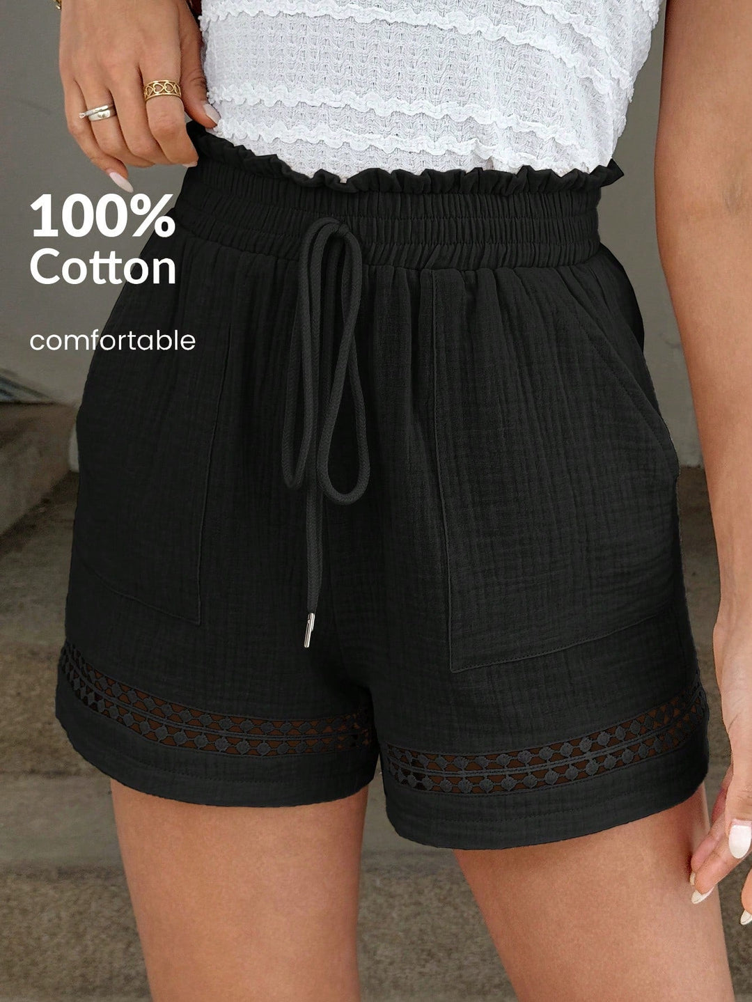 Women’s Khaki Cotton Patchwork High Elastic Shorts