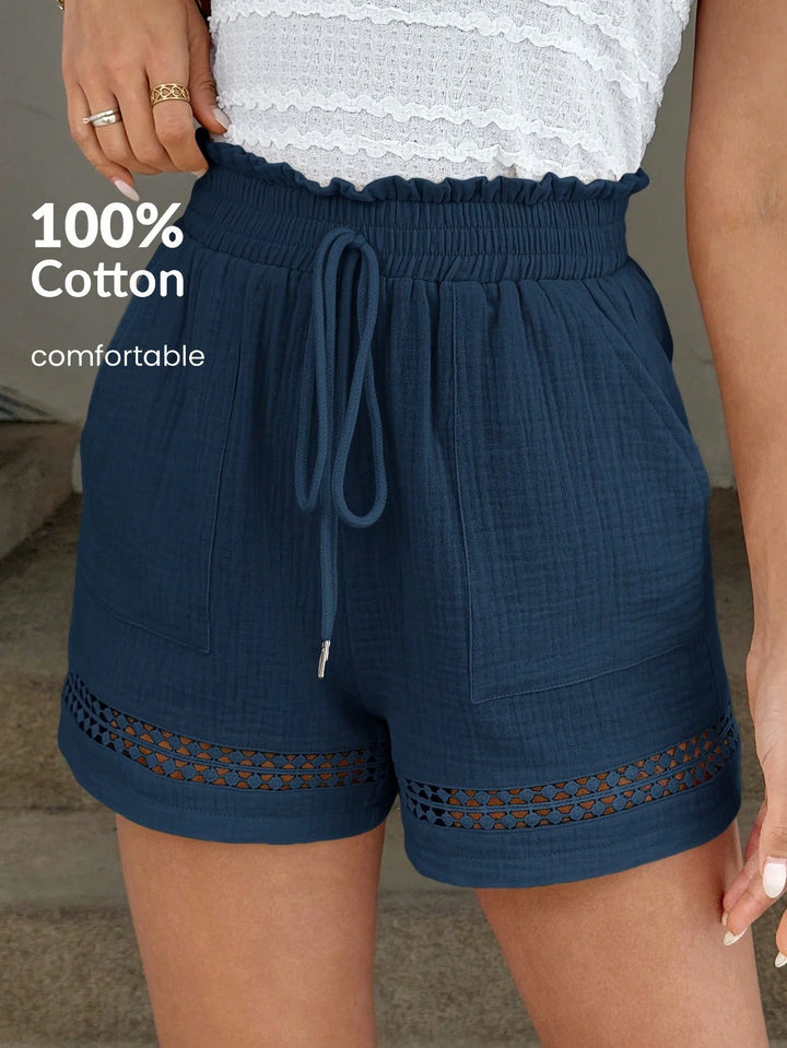 Women’s Khaki Cotton Patchwork High Elastic Shorts