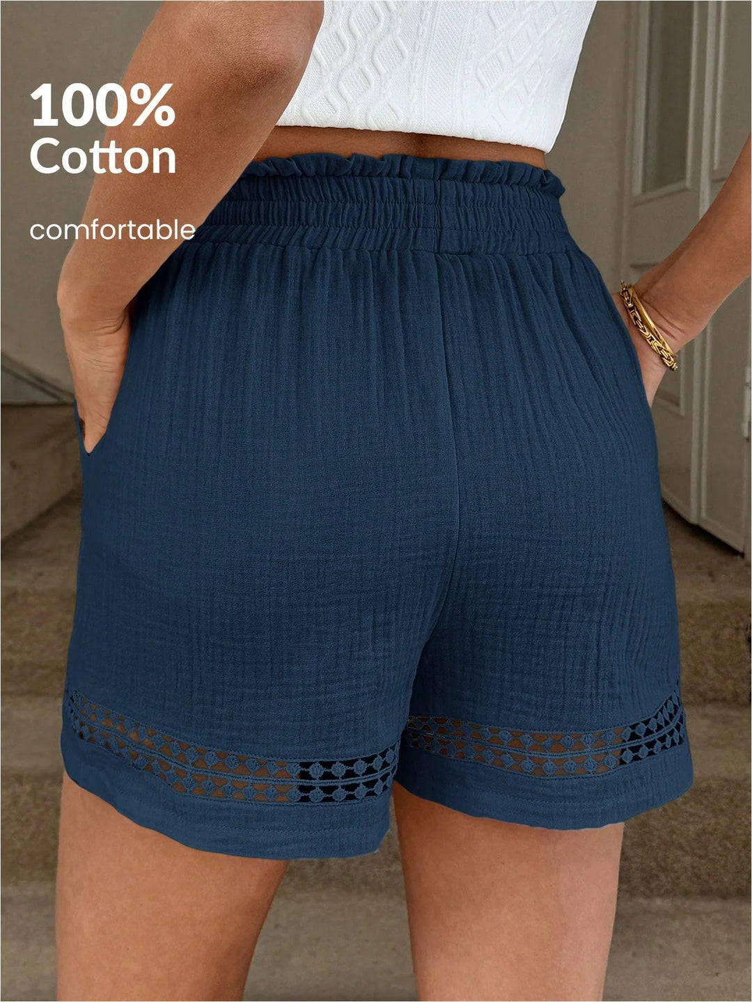 Women’s Khaki Cotton Patchwork High Elastic Shorts