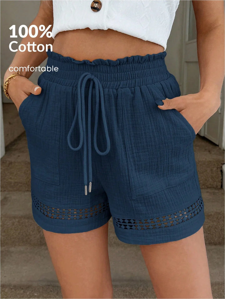 Women’s Khaki Cotton Patchwork High Elastic Shorts