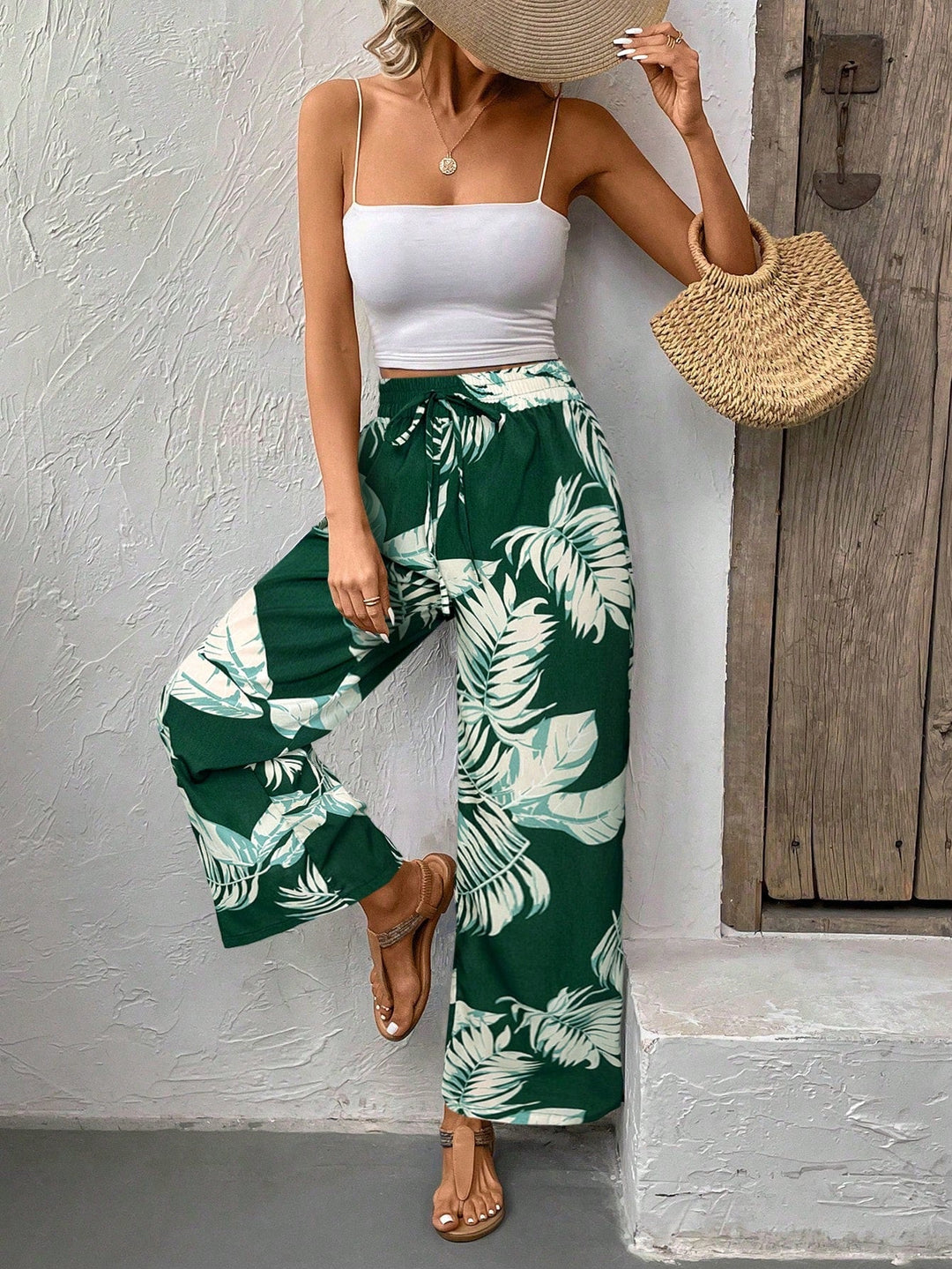 Women’s Front Wide Leg Casual Pants Blue Chic Vacation Resort Wear