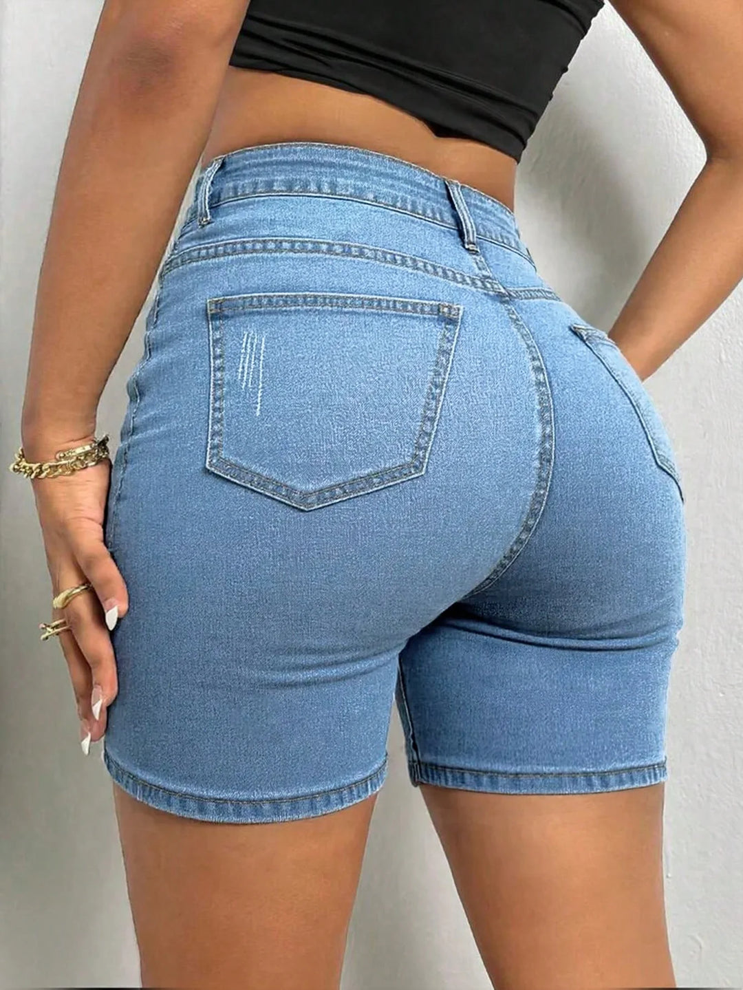 Women's Summer Casual Shorts For Cat Whisker Decor Elastic Skinny Denim