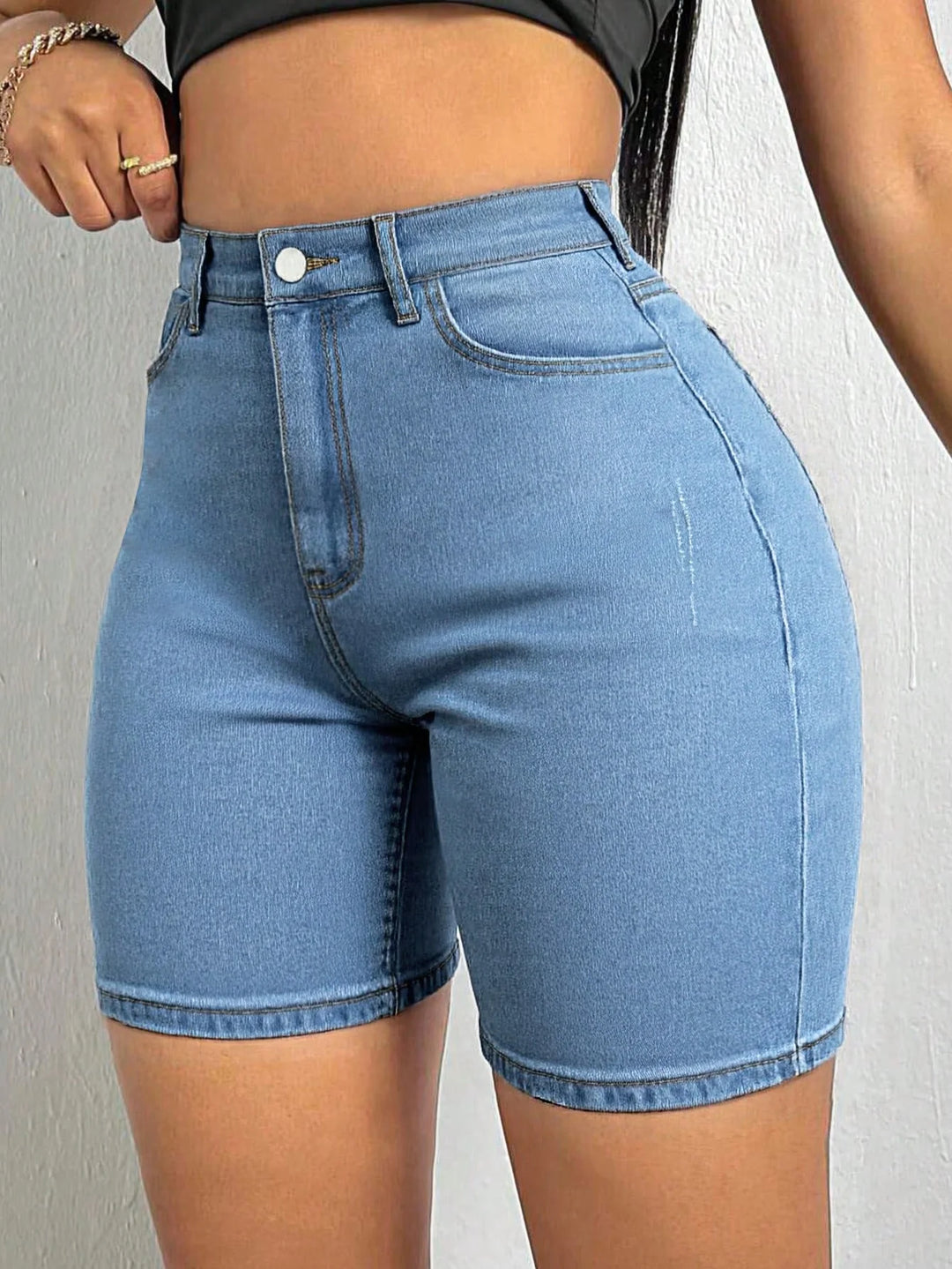 Women's Summer Casual Shorts For Cat Whisker Decor Elastic Skinny Denim