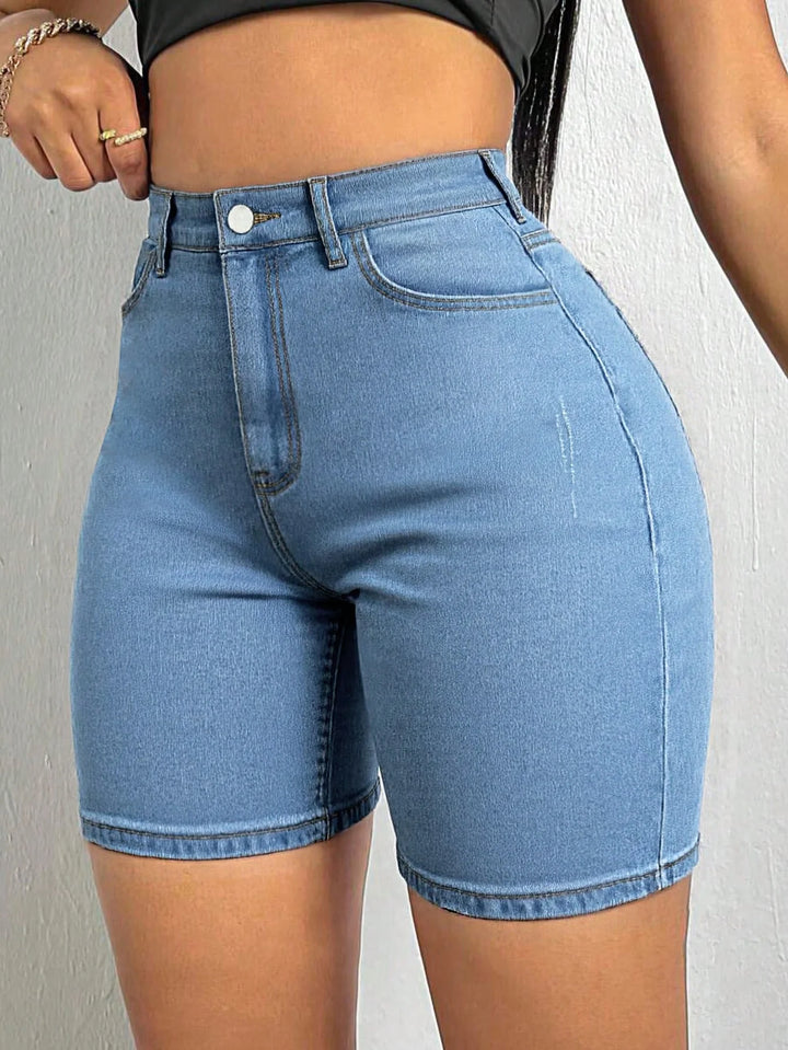 Women's Summer Casual Shorts For Cat Whisker Decor Elastic Skinny Denim