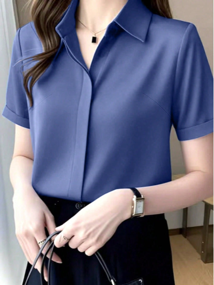 Womens Elegant Black Blouse Mature Urban Style Spring Top