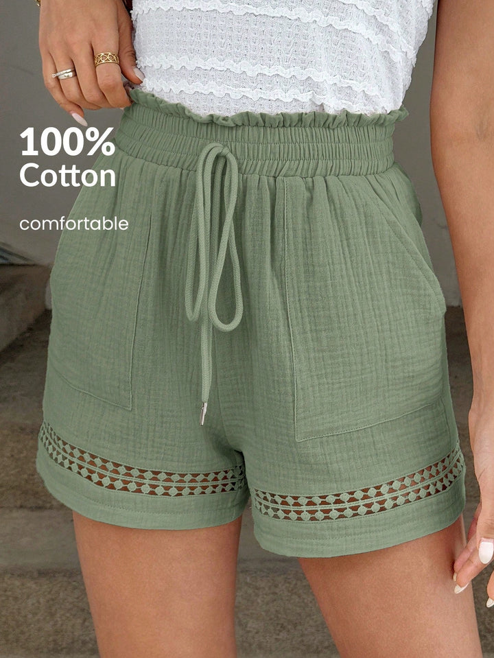 Women’s Khaki Cotton Patchwork High Elastic Shorts