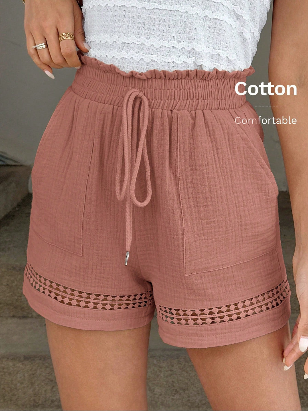 Women’s Khaki Cotton Patchwork High Elastic Shorts